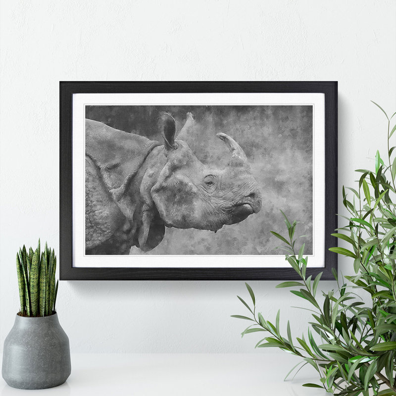 A Rhino - Picture Frame Painting, Black Framed, 36cm H x 48cm W x 2cm D