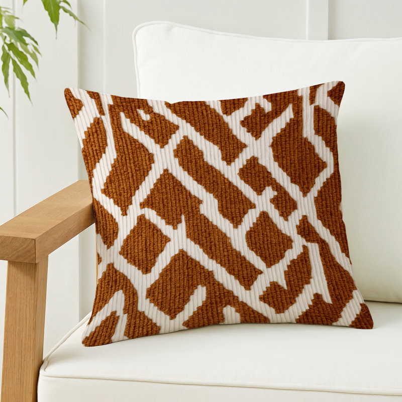 Coussin décoratif intérieur et extérieur beige Trellis, Treillis beige 9, Carré Carré 16 po