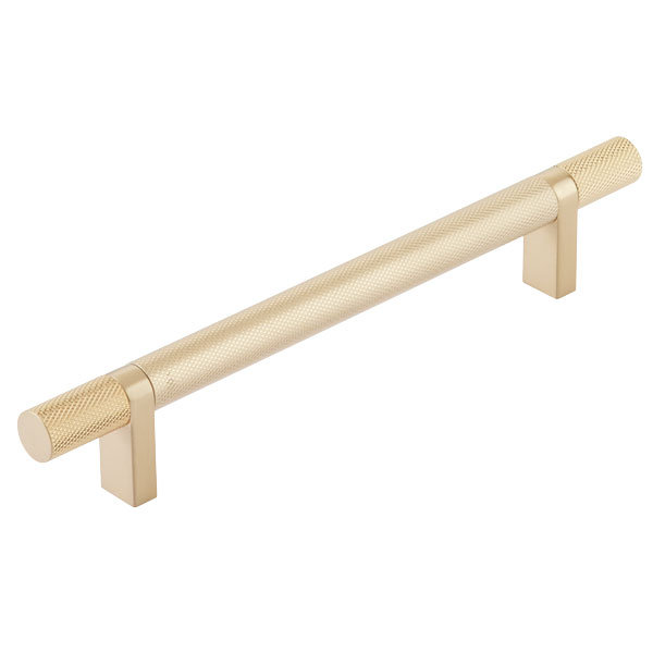 Emtek Select Cabinet Pull 6" C-C,  Rectangular Bar Stem, Knurled Bar, Satin Brass, 8"
