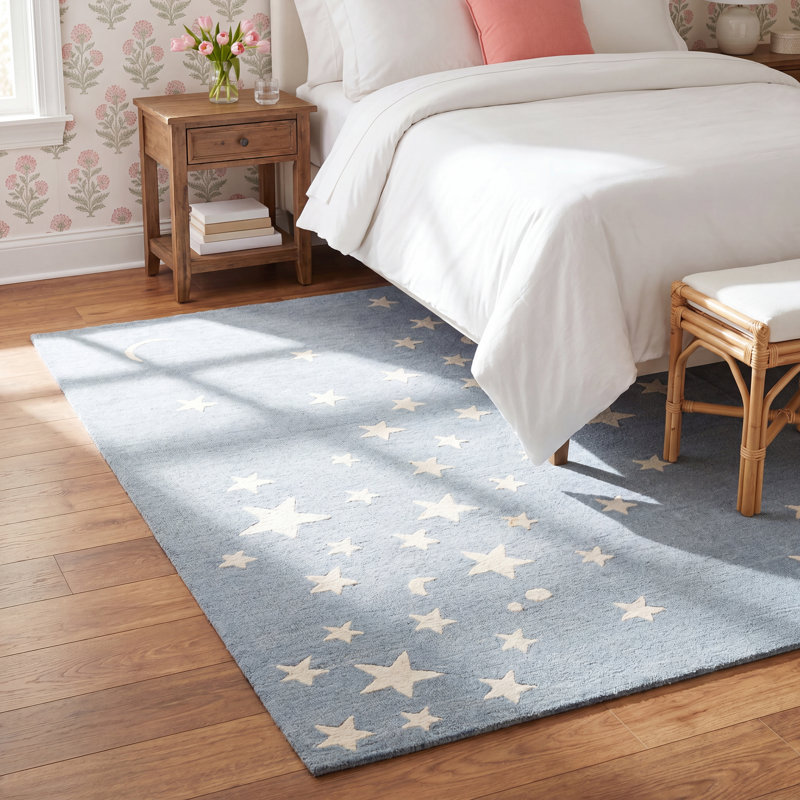 Lola Hand Tufted Wool Moon and Star Blue Area Rug 2' X 3', Rectangle 2' x 3'