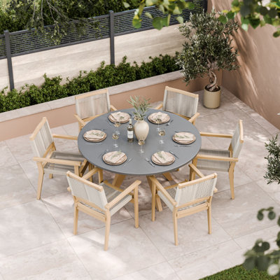 Luna Round 150cm Dining set with Roma Stacking chairs 