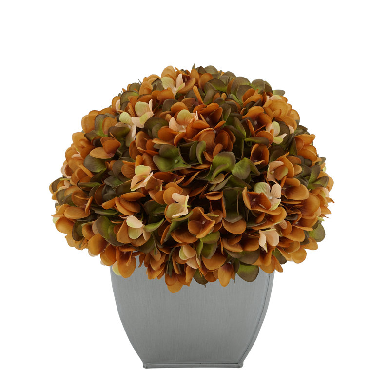Arrangement d'hortensias de café en tissu synthétique dans un pot à fleurs, Café, Noir