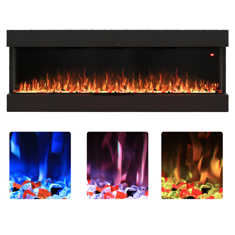 3 Sided Recessed and Wall-mounted Electric Fireplace Insert, 5 Flame Speeds, 13 Fuel Bed & Flame Colour Options,authentic Log Burning Sound, 9h Timer