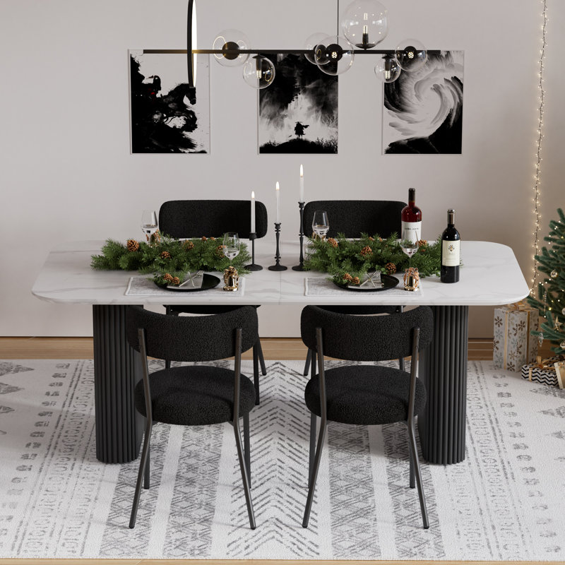 Ensemble de salle à manger rectangulaire à double piédestal avec table de salle à manger de style crème, Noir / Noir, Noir, 5