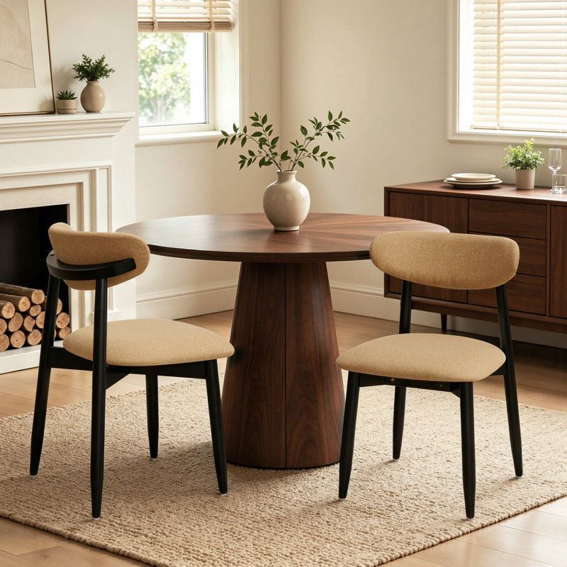 Chaises de cuisine/salle à manger Arriah 27 po modernes, rembourrées, à oreilles, en bois massif, couleur kaki (ensemble de 2)