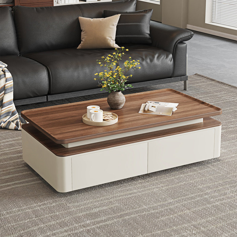 Table basse moderne avec rangement rectangulaire, H 17,7 po x L 39,4 po x l 19,7 po, Bois brun / blanc