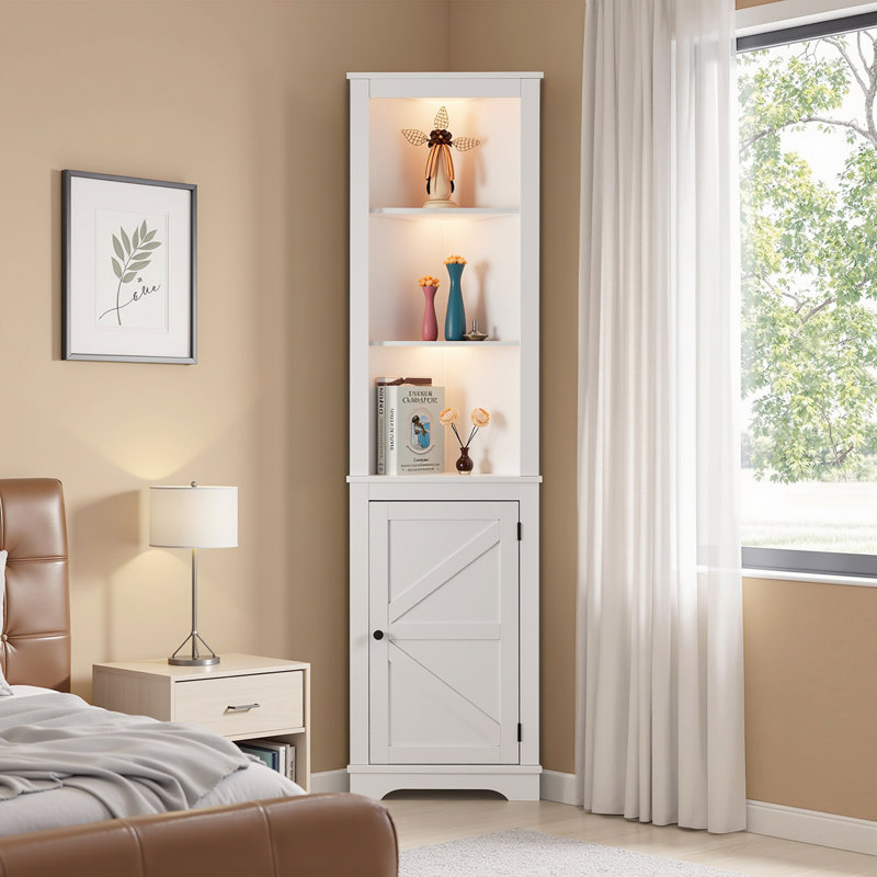 70.87 In. H  3 Layer Accent Corner Cabinet Storage 3 Layer With Led Light