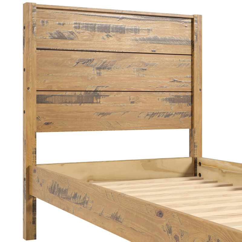 Hibir Farmhouse Set Of 5 Items For Bedroom, One Twin Bed, One Double Dresser, One Chest And Two Nightstands Solid Wood Rustic Style