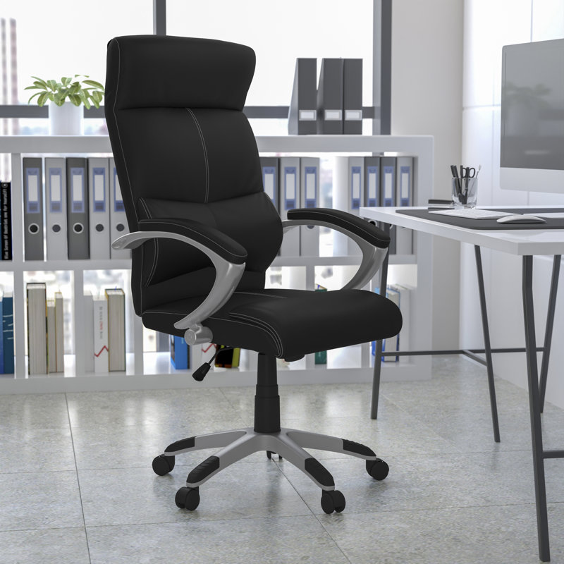 LeatherSoft Contemporary Swivel Manager's Office Chair with Arms and Contrast Stitching, High Back