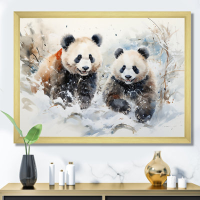 Panda jouant dans un paysage d'hiver - Ours 2, art mural