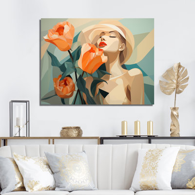 «Midcentury Colors Floral Woman Portrait III», art mural mode