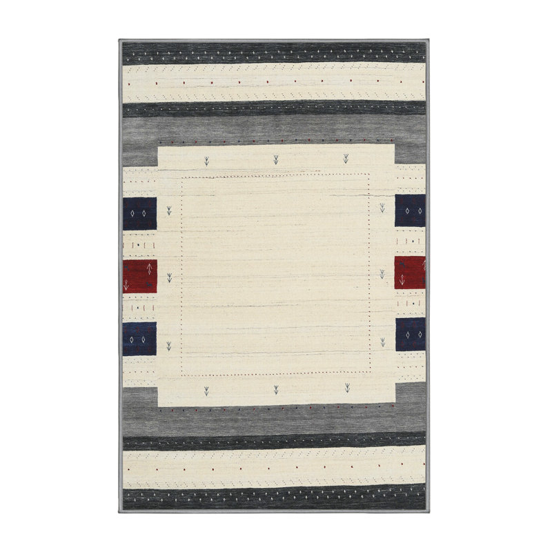 Tapis gris/rouge/beige contemporain Pesmes, Rectangle 5 pi x 7 pi