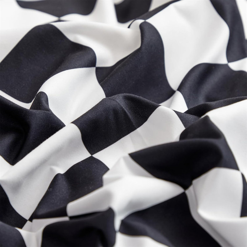 Grid Sheet Set 4 PCs Bedding Sheet Set 1 Fitted Sheet 1 Flat Sheet 2 Pillowcases, Black Checkered