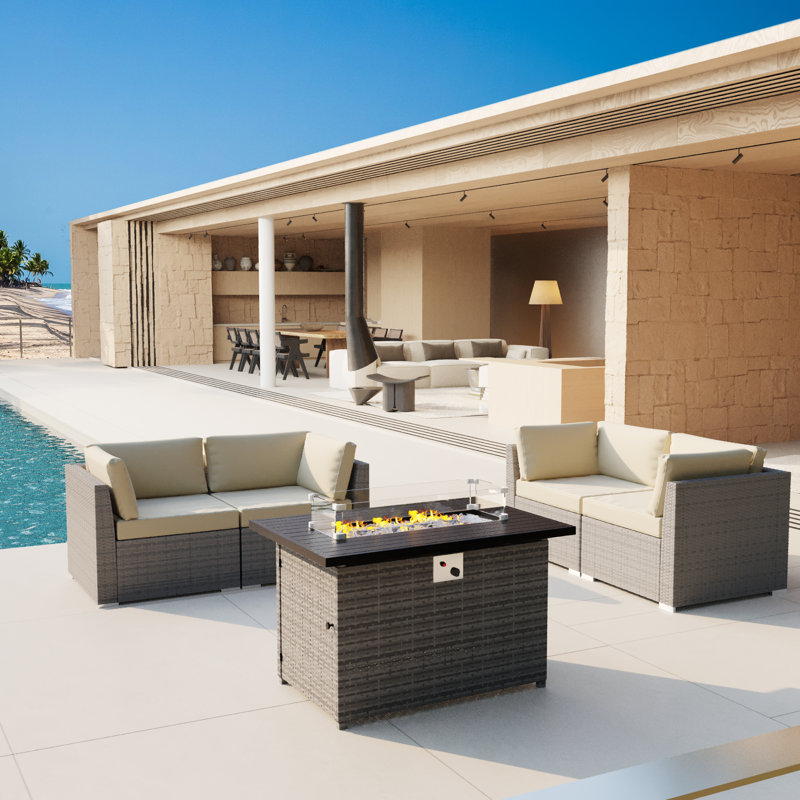 Matthis 4 - Person Modular Patio Conversation Set, Beige