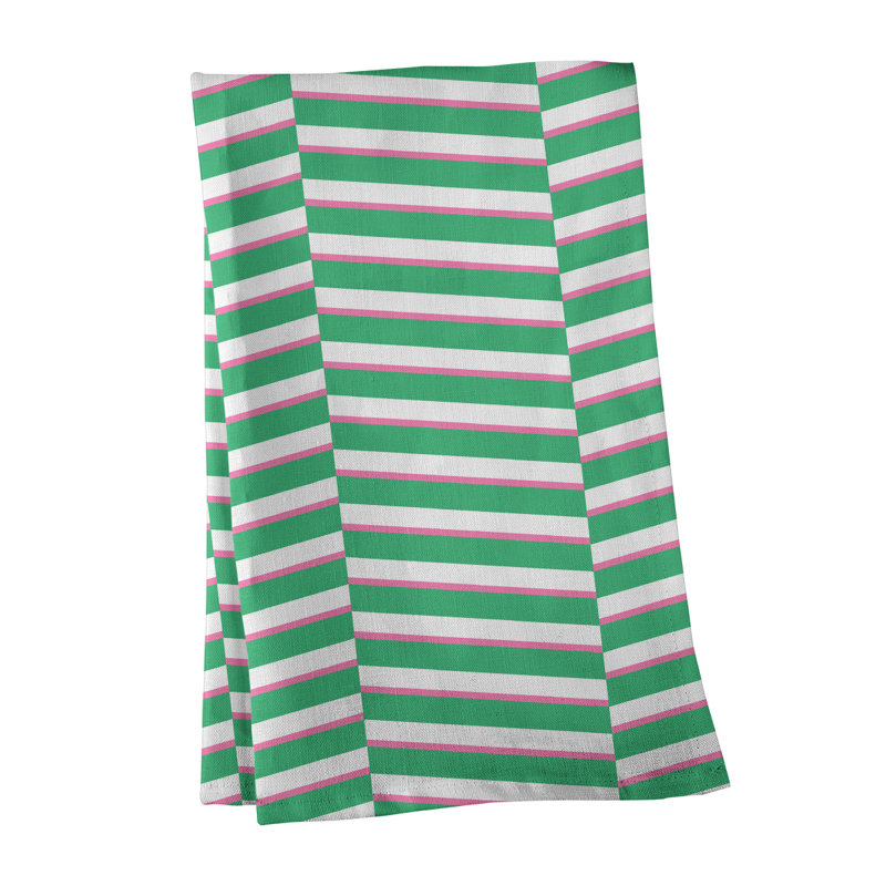 Torchon à rayures fracturées, Vert/blanc, Polyester sergé