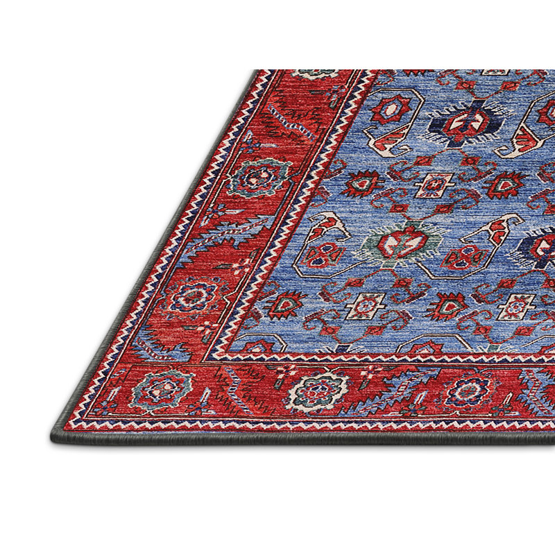 Tapis oriental bleu / rouge Gately, Tapis de couloir 2 pi x 5 pi