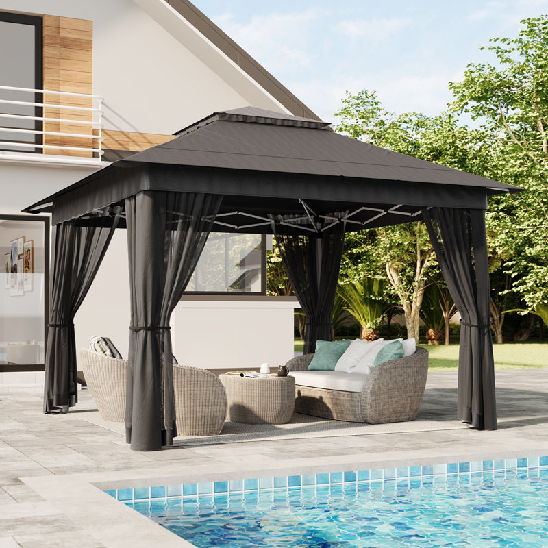 11X11 Outdoor Pop Up Canopy With Mosquito Netting Patio Tent, Gray, 132"H x 120"W