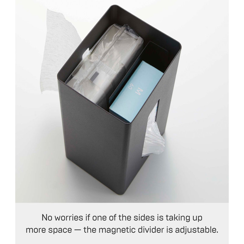 Black Steel and Wood Double-Sided Tissue Box Holder