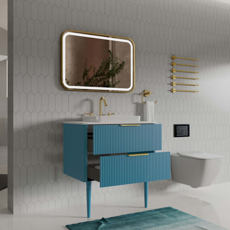 Meuble-lavabo à rayures 30 po avec lavabo en céramique, meuble-lavabo autoportant pour salle de bain moderne, pré-assemblé
