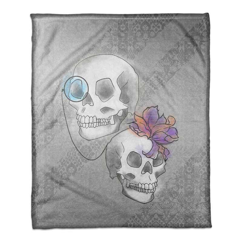 Jeté en polaires de crâne à poils monocle et fleur, l 30 po x L 40 po