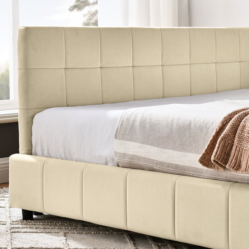Beige Velvet Upholstered Daybed - Full Size With For A Wonderful Bedroom And Living Room Bed Furnishing, Beige