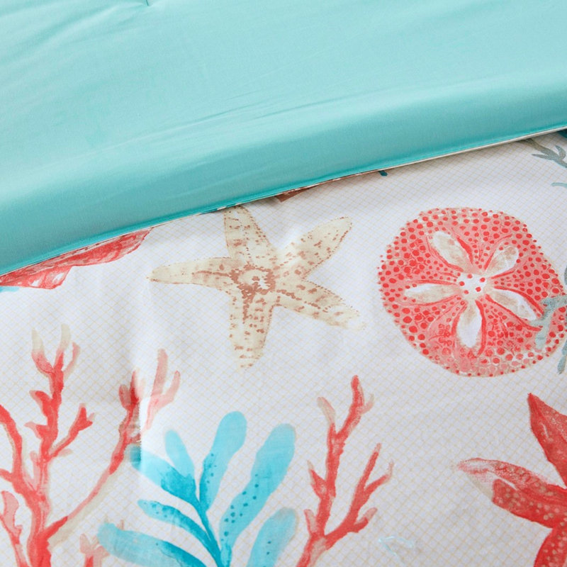 King Size 7 Piece Bedding - , Cotton , Coral Comforter King, Theme, Coral