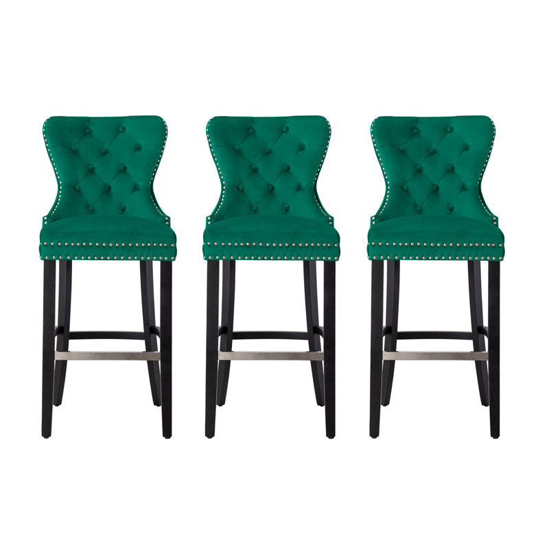 Tabouret de bar et de comptoir Kirsten, Vert foncé, Tabouret de bar (siège d'une hauteur de 29 po), Noir