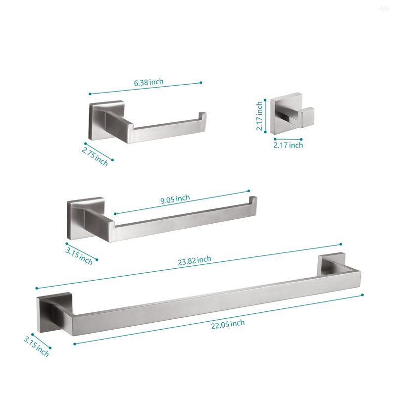 Ensemble de quincaillerie de salle de bain 4 pièces, Nickel brossé