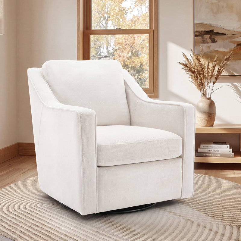 Modern Swivel Armchair W/ Removable Cushions, 360° Rotation & Thick Padding for Living Room, Beige