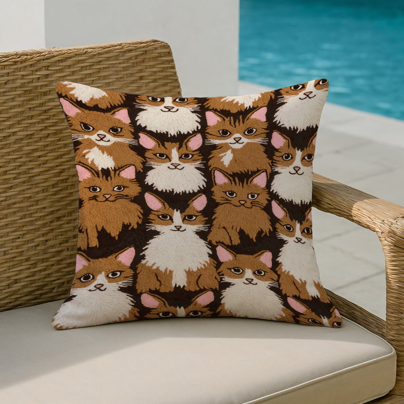 Coussin intérieur et extérieur Cats, Carré 16 po, Gris Munchkin