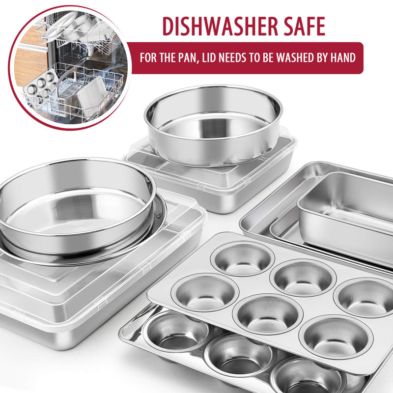 12-Piece Silver Stainless Steel Bakeware Set with Plastic Lids
