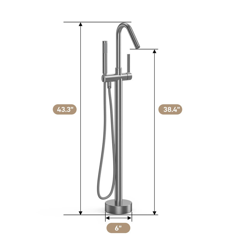Robinet de baignoire autoportant Robinet de baignoire à fixation au sol en nickel brossé Robinet pour salle de bain à poignée simple en laiton