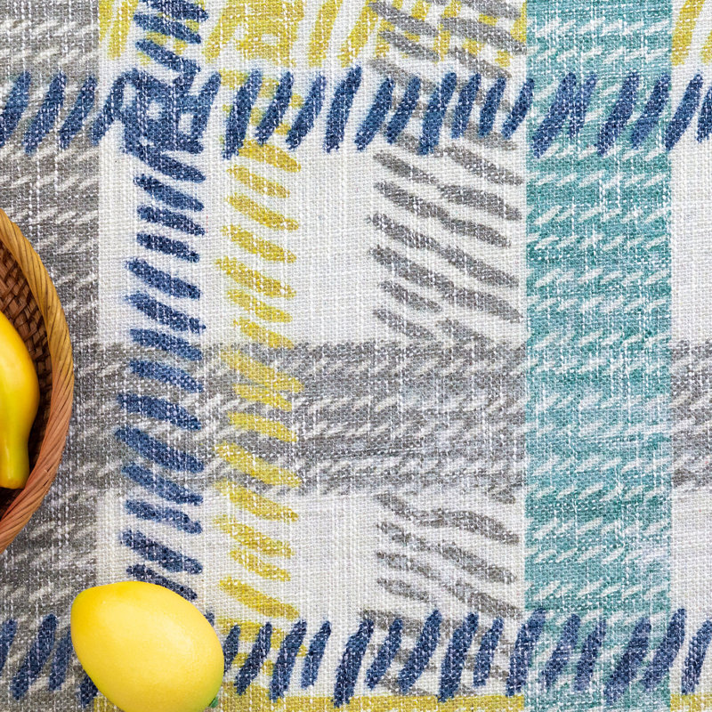 Blue and Yellow Abstract Washable Non-Slip Synthetic Rug