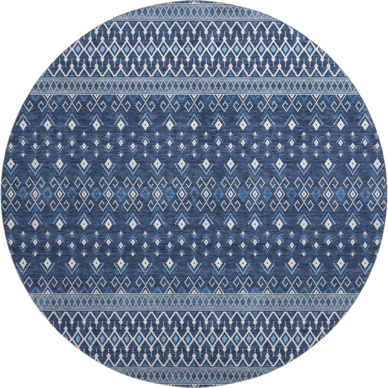 Premium Machine Washable Prisco Navy Rug, Round 8'