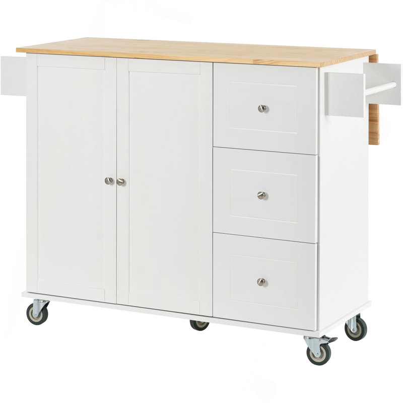 Rolling Mobile Kitchen Island With Solid Wood Top And Locking Wheels,52.7 Inch Width,Storage Cabinet And Drop Leaf Breakfast Bar,Spice Rack, Towel Rack & Drawer