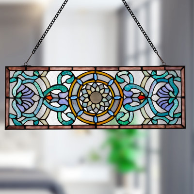 8.5"H Amalbena Rectangular Stained Glass Pub Window Panel