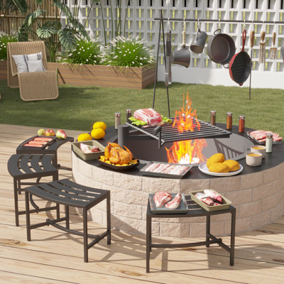 Corly Metal Outdoor Bench (Set of 4) by Alcott Hill