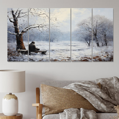 «Solitude Winter Landscape II - Landscape», reproduction sur toile - 5 panneaux égaux