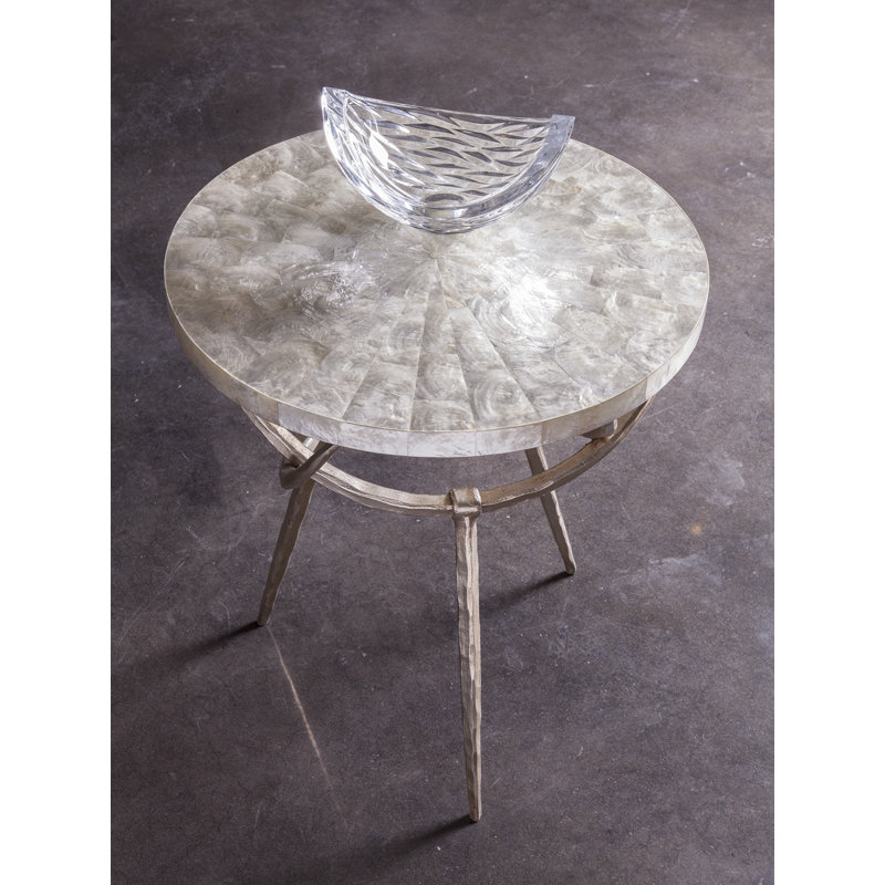 Sergio Round Silver Metal and Glass Side Table