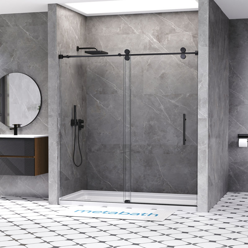 66"-72"  W X 76"  H Single Sliding Frameless Shower Door with 5/16"(8mm) Tempered Clear Glass, Matte Black