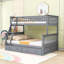 Lit superposé convertible au-dessus d'un lit double en bois avec tiroirs-592313936