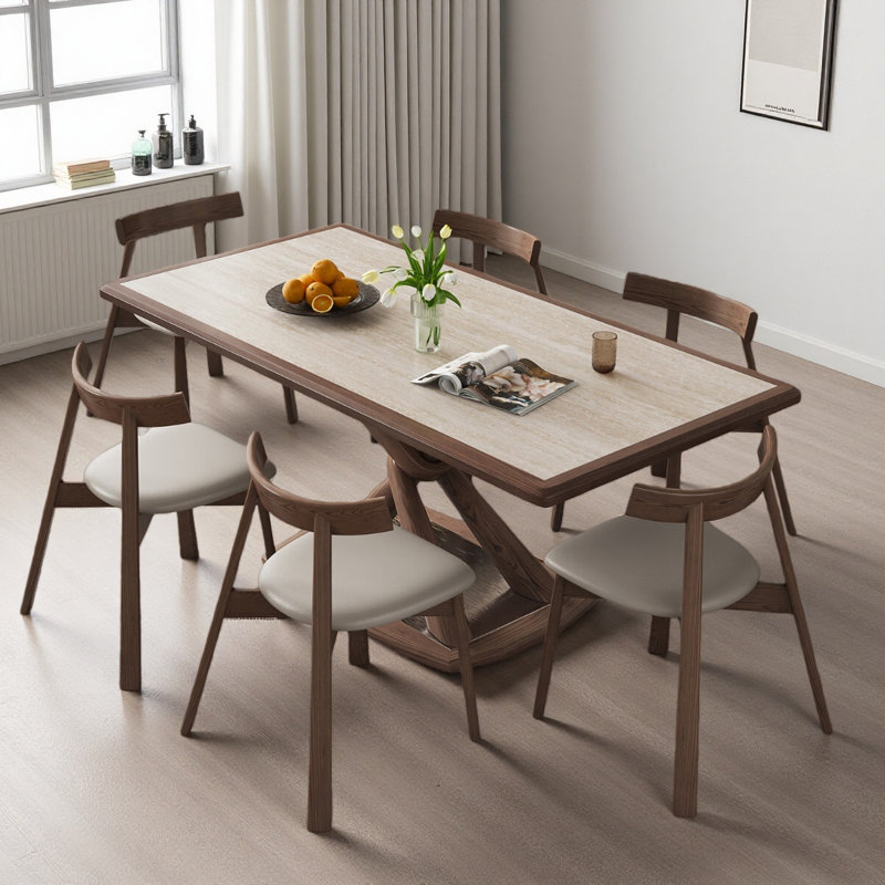 Table de salle à manger moderne et simple en bois massif, Beige