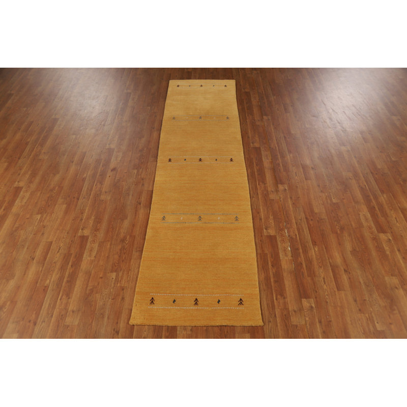 Yellow Wool Gabbeh Style Indian Runner Rug 3x10