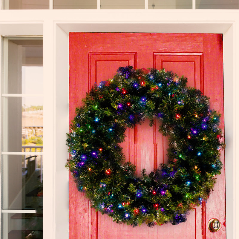 Faux Lighted Fir Wreath, 31" H x 10" W x 31" D