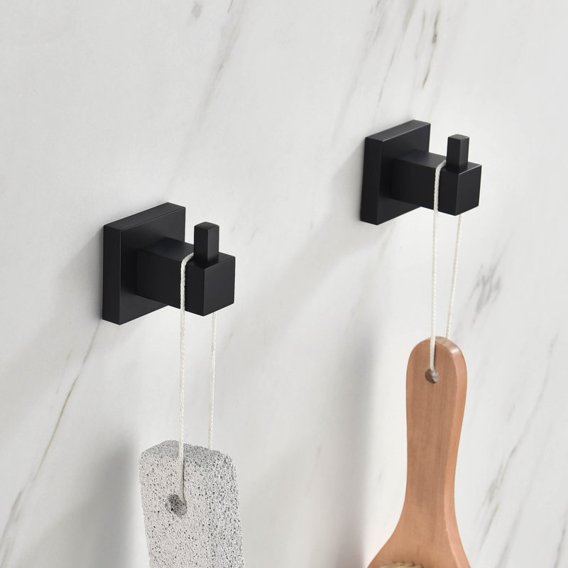 Ensemble de 2 crochets pour serviettes et peignoirs de salle de bain Â« Cube Â», Noir mat