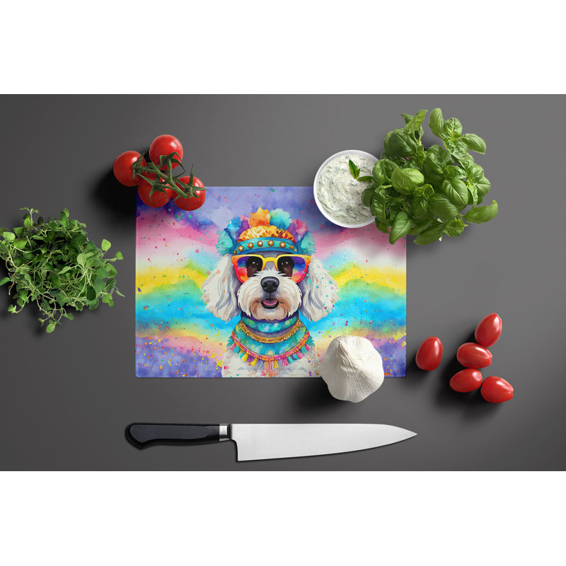 Grande planche à découper en verre Bichon Frise Hippie Dawg