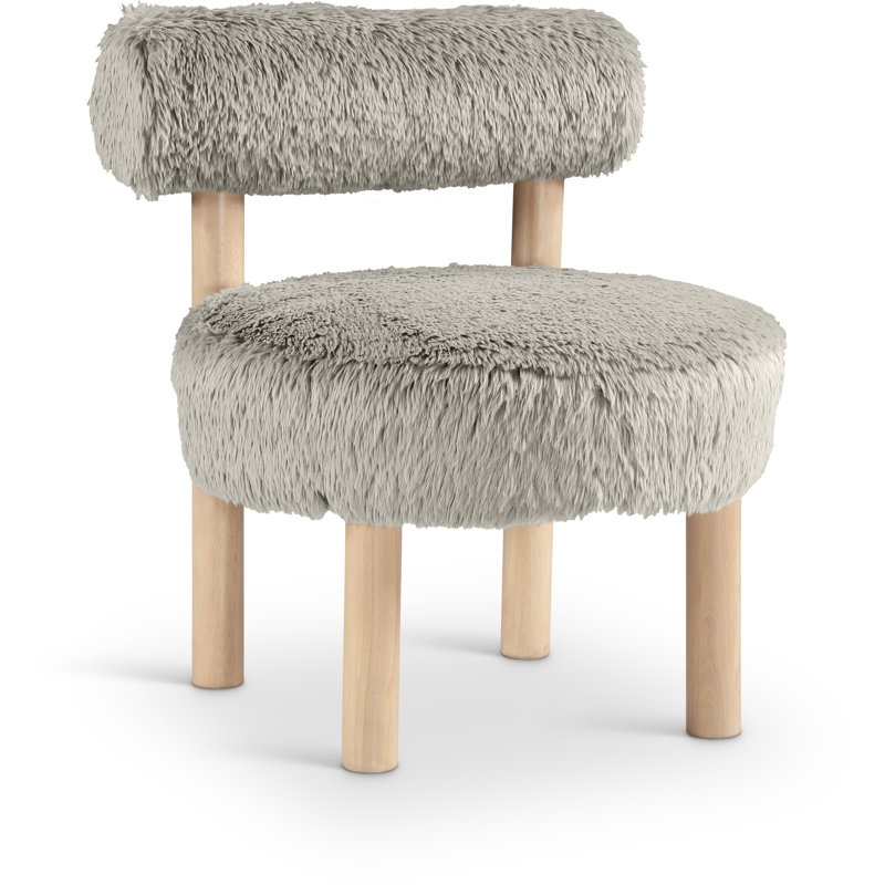 Ambre Vegan Shearling Fabric Upholstered Accent Chair, Taupe Vegan Shearling Fabric, Natural