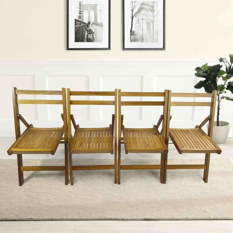 Chaise pliante confortable en bois massif (lot de 4) - Structure stable couleur miel