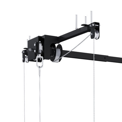 Support de rangement pour garage suspendu 4 pi x 4 pi pour plafonds hauts de 10 à 12 pi, fabrication entièrement en acier d'une capacité de 250 lb avec verrou de sécurité (installation requise, organisateur de garage robuste)