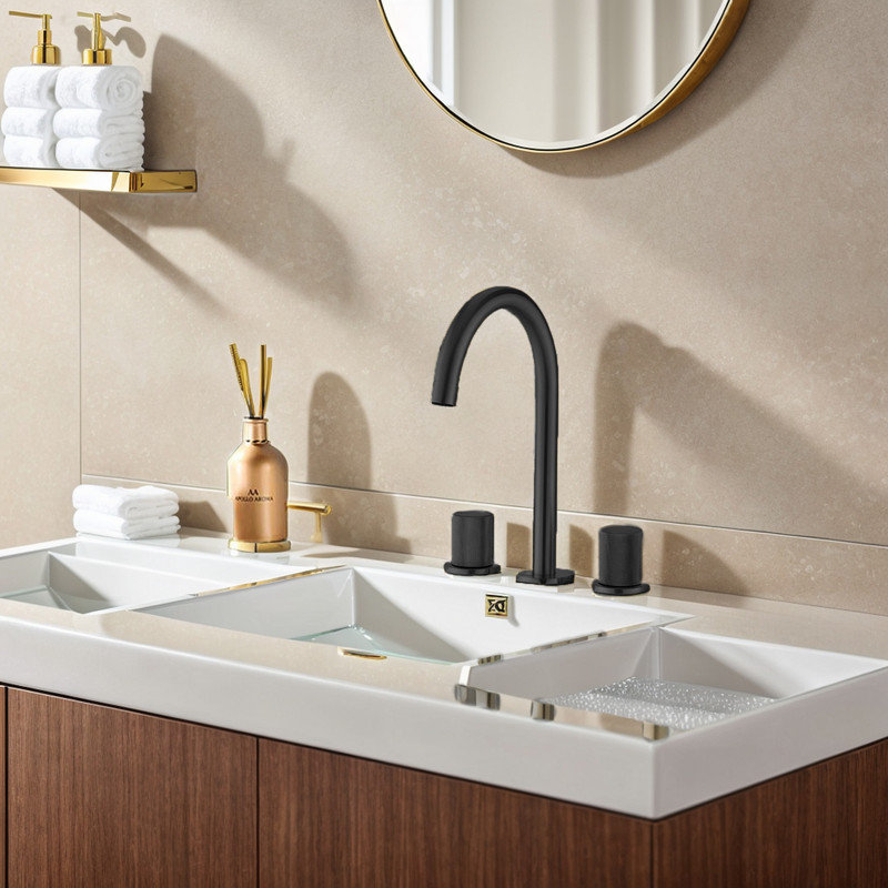 Robinet de salle de bain espacé à deux poignées 8 pouces, Noir mat